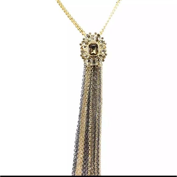 Thalia Sodi Two-Tone Yellow Stone Fringe L Gold Neacklace NWOT - Picture 3 of 5